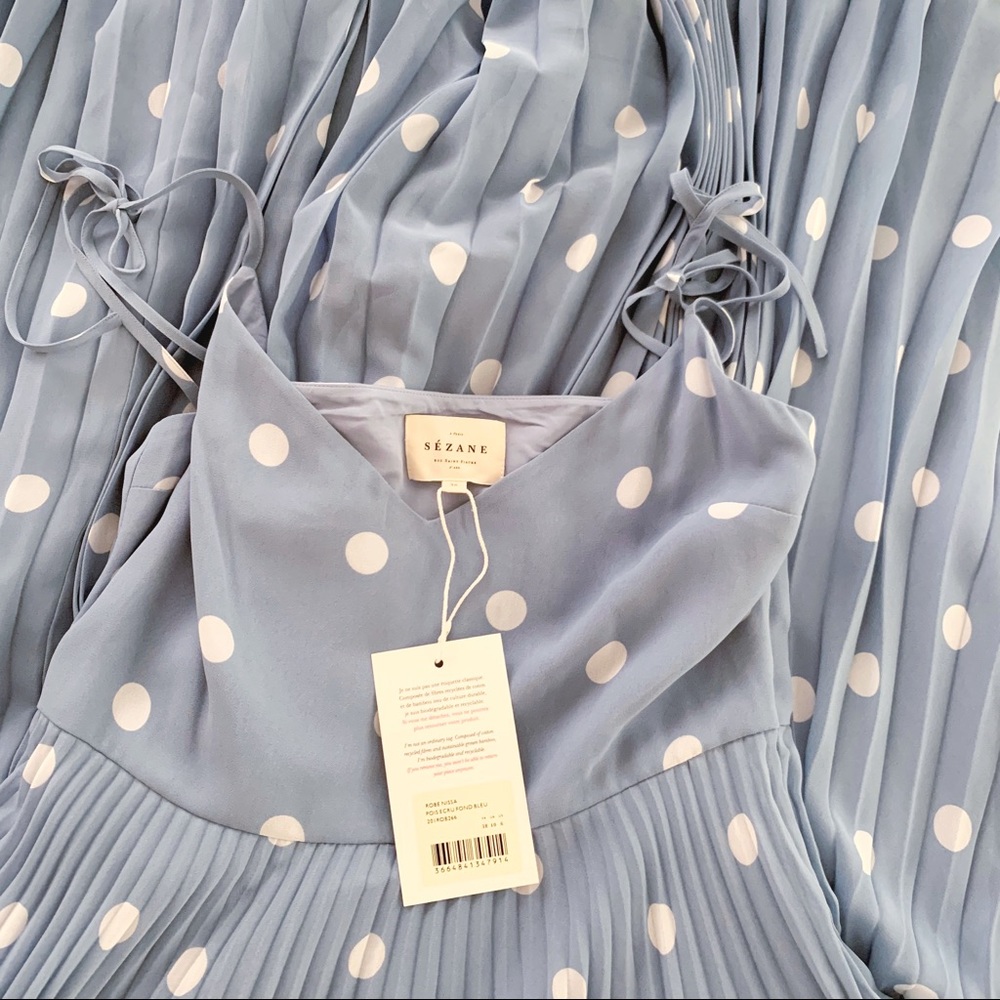 NWT Sezane Nissa Blue Polka Dot Dress - Picture 10 of 11